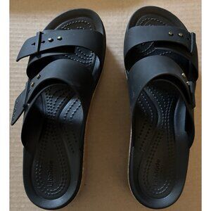 Crocs Brooklyn Cork Buckle Platform Sandals Black 211252-001 Women's Size 7